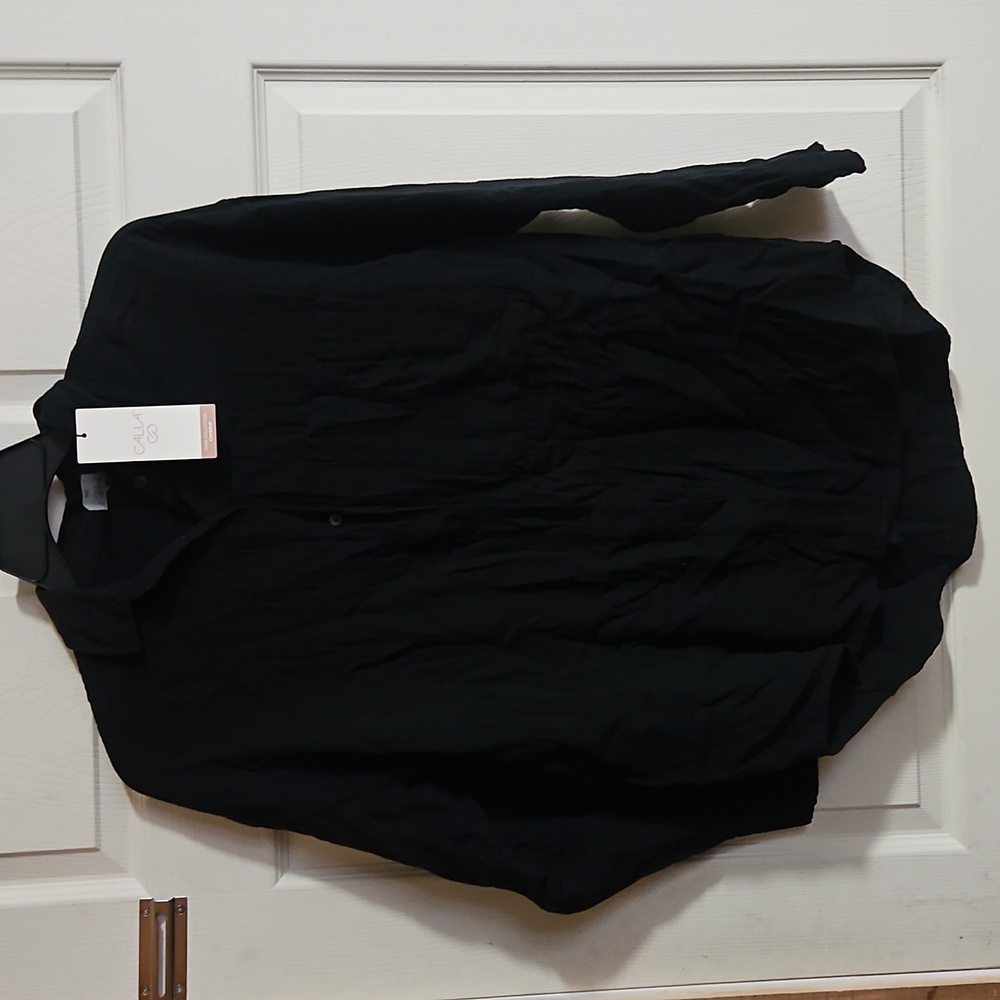 CALIA Oversized Long Sleeve Button Down Cover Up: BLACK: NEW WITH TAGS: SIZE XS
